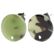 Clous d'oreilles ronds 15 mm en acétate - Ecaille de tortue - Vert foncé - Noir x2