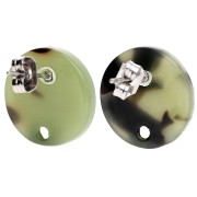 Clous d'oreilles ronds 15 mm en acétate - Ecaille de tortue - Vert foncé - Noir x2