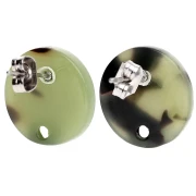 Clous d'oreilles ronds 15 mm en acétate - Ecaille de tortue - Vert foncé - Noir x2