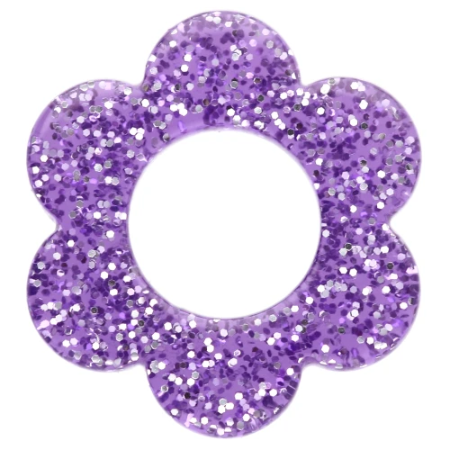 Pendentif fleur 14 mm en acrylique - Pailleté violet x1