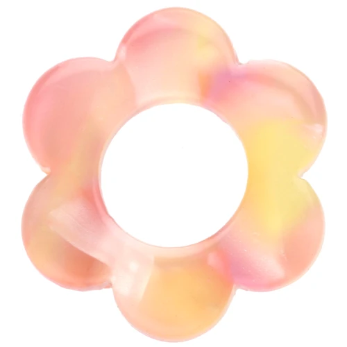 Pendentif fleur 14 mm en acétate - Marbré Rose - Jaune x1