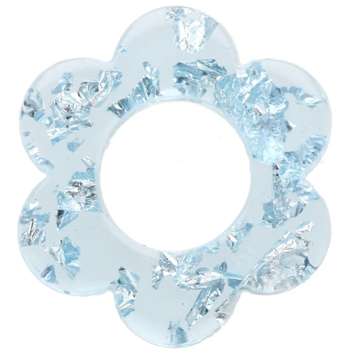 Pendentif fleur 14 mm en acrylique - Bleu ciel transparent - Paillettes argentées