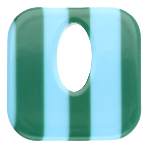 Pendentif carré évidé 21 mm en acétate - Rayés Bleu clair - Vert foncé x1