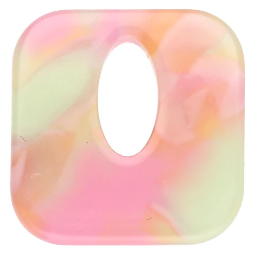 Pendentif carré évidé 21 mm en acétate - Marbré Rose - Orange - Vert x1