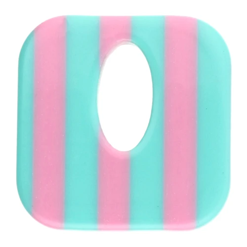 Pendentif carré évidé 21 mm en acétate - Rayés Turquoise - Rose clair x1