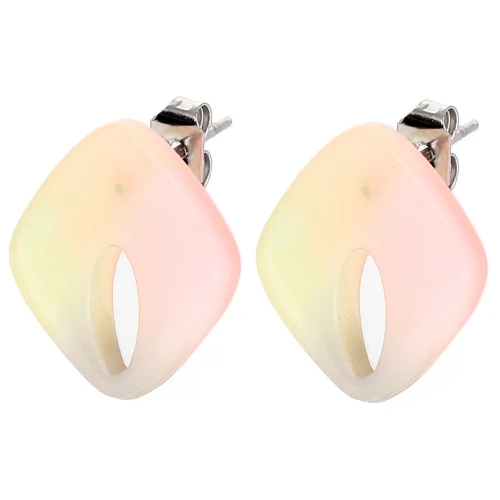 Clous d'oreilles losange évidé 16x14 mm - Marbré Corail - Jaune - Bleu nacré x2