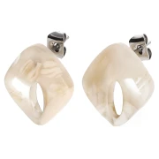Clous d'oreilles losange évidé 16x14 mm acétate - Marbré Ivoire - Beige foncé x2