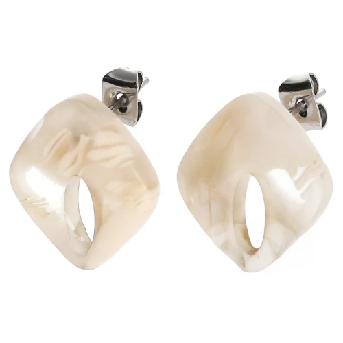 Clous d'oreilles losange évidé 16x14 mm acétate - Marbré Ivoire - Beige foncé x2