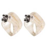 Clous d'oreilles losange évidé 16x14 mm acétate - Marbré Ivoire - Beige foncé x2