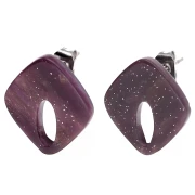 Clous d'oreilles losange évidé 16x14 mm acrylique - Marbré Violet pailleté x2