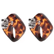 Clous d'oreilles losange évidé 16x14 mm acétate - Terrazzo Marron - Noir x2