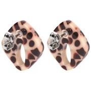 Clous d'oreilles losange évidé 16x14 mm acétate - Tacheté Marron - Crème x2