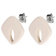 Clous d'oreilles losange évidé 16x14 mm acétate opaque - Ivoire x2