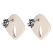 Clous d'oreilles losange évidé 16x14 mm acétate opaque - Ivoire x2