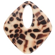 Pendentif losange évidé 28x25 mm en acétate - Tacheté Marron - Crème x1