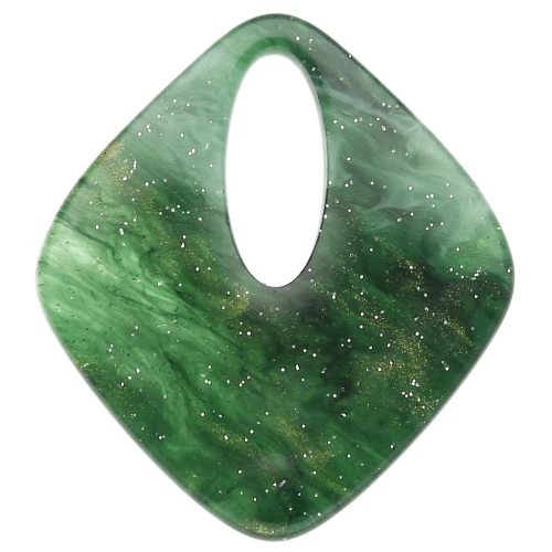 Pendentif losange évidé 28x25 mm en acrylique - Marbré Vert foncé pailleté x1