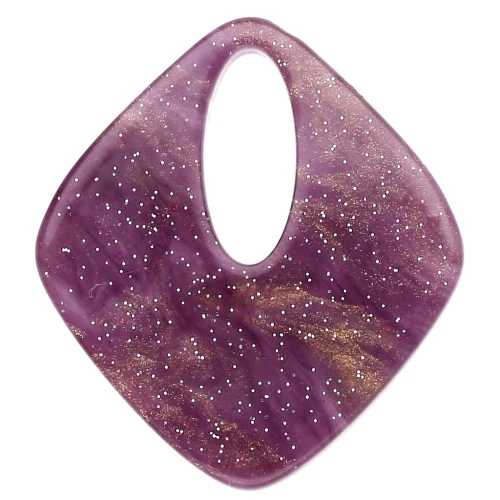 Pendentif losange évidé 28x25 mm en acrylique - Marbré Violet pailleté x1