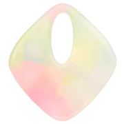 Pendentif losange évidé 28x25 mm acétate - Marbré Corail - Jaune - Bleu nacré x1