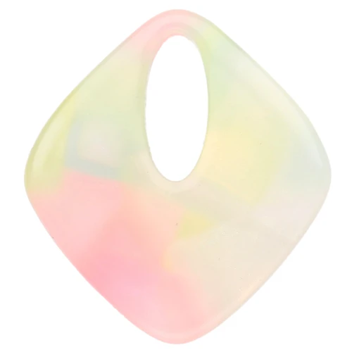 Pendentif losange évidé 28x25 mm acétate - Marbré Corail - Jaune - Bleu nacré x1