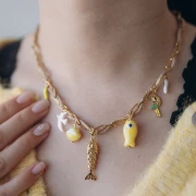 Mes bijoux DIY - Kit collier charms en acier inoxydable & cordon - Version Jaune