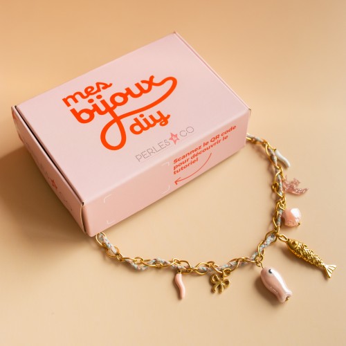 Mes bijoux DIY - Kit collier charms en acier inoxydable & cordon - Version Rose