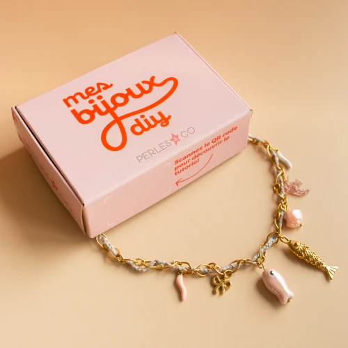 Mes bijoux DIY - Kit collier charms en acier inoxydable & cordon - Version Rose