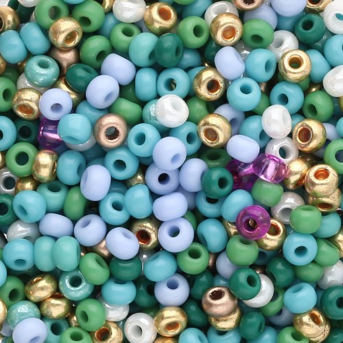 Perles rocailles Preciosa 8/0 3 mm - Mix Turquoise - Doré x20g