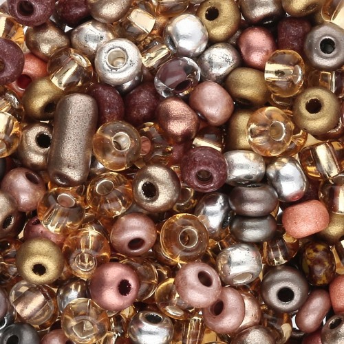 Perles rocailles Preciosa 6/0 4 mm - Mix Multi Marron - Argenté x20g
