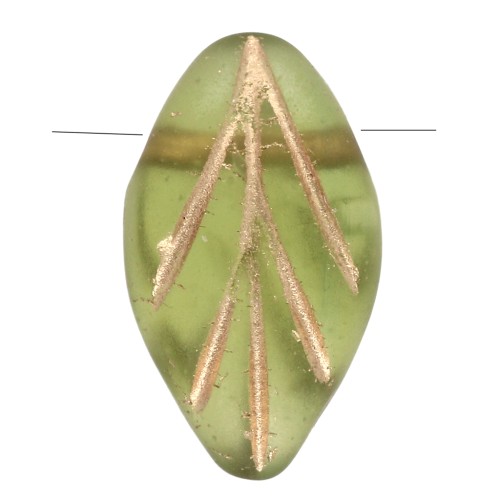 Perles en verre feuille 11x7 mm - Olivine Mat - Doré x10
