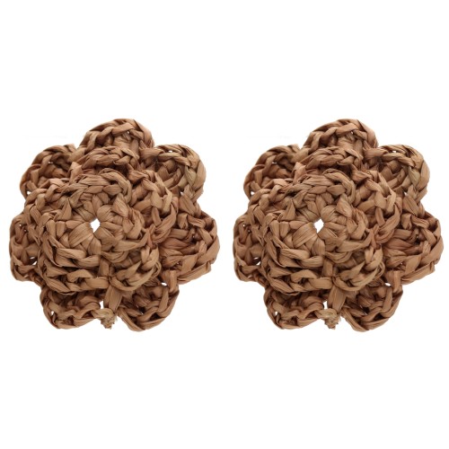 Boucles d'oreilles fleur 36 mm en raphia - Marron x2