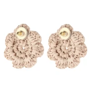 Boucles d'oreilles fleur 36 mm en raphia - Beige x2