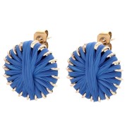 Clous d'oreilles rond 14.5 mm en raphia - Bleu royal - Doré x2