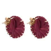Clous d'oreilles rond 14.5 mm en raphia - Bordeaux - Doré x2