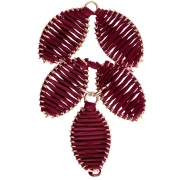 Pendentif feuille 68x40 mm en raphia et laiton - Bordeaux - Doré x1