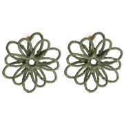 Boucles d'oreilles fleur en fil - volume 3D - 50x45 mm en raphia - Kaki x2