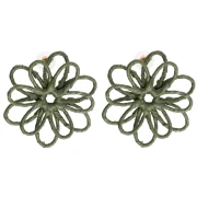 Boucles d'oreilles fleur en fil - volume 3D - 50x45 mm en raphia - Kaki x2