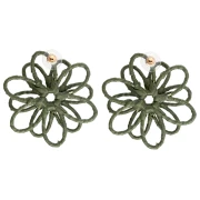 Boucles d'oreilles fleur en fil - volume 3D - 50x45 mm en raphia - Kaki x2