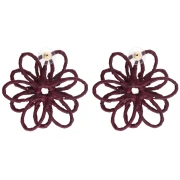 Boucles d'oreilles fleur en fil - volume 3D - 50x45 mm en raphia - Bordeaux x2