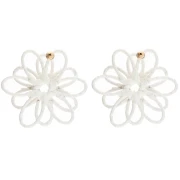 Boucles d'oreilles fleur en fil - volume 3D - 50x45 mm en raphia - Ecru x2