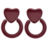 Boucles d'oreilles coeur et cercle 49x35 mm en résine - Bordeaux x2|raw }}