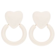 Boucles d'oreilles coeur et cercle 49x35 mm en résine - Ecru x2