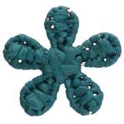Pendentif fleur 31 mm en raphia - Bleu canard x1