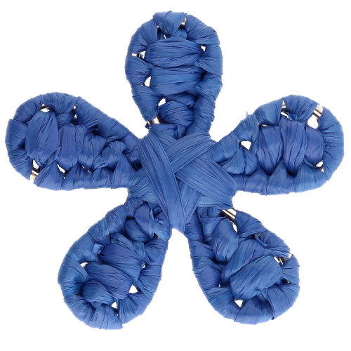 Pendentif fleur 31 mm en raphia - Bleu Royal x1