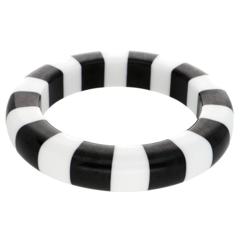Bracelet jonc épais 66 mm en résine opaque - Blanc - Noir x1
