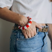 Bracelet jonc épais 64 mm en résine opaque - Blanc - Jaune x1