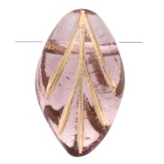 Perles en verre feuille 11x7 mm - Light Amethyst - Doré x10