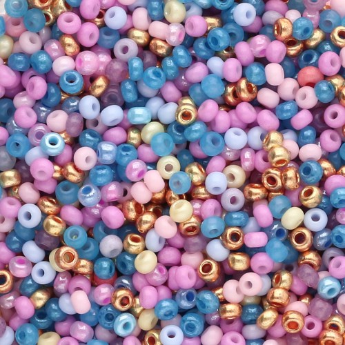 Perles rocailles Preciosa 11/0 2 mm - Mix Multi Rose - Doré - Bleu x20g