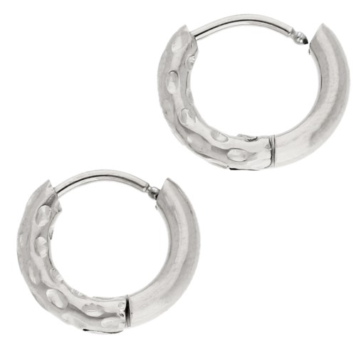 Créoles rondes martelées réversible 13 mm - Fil 2.5 mm - Acier inox 316L et 201 x2