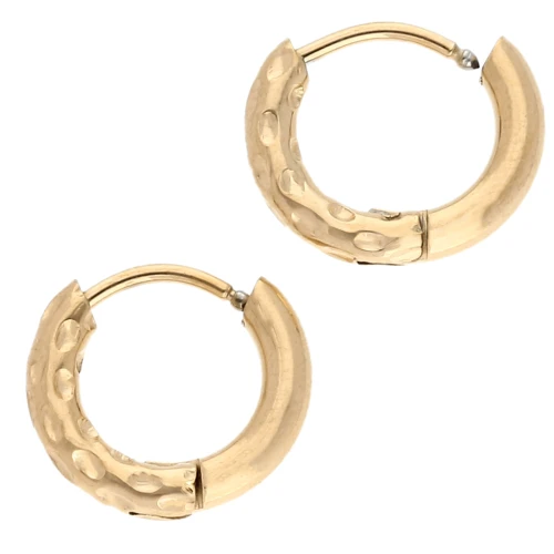 Créoles rondes martelées réversible 13mm Fil 2.5 mm Acier inox 316L et 201 Doré x2