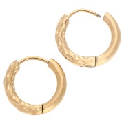 Créoles rondes martelées réversible 15mm Fil 2.5 mm Acier inox 316L et 201 Doré x2